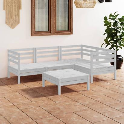 Set mobilier de grădină, 5 piese, alb, lemn masiv de pin GartenMobel Dekor