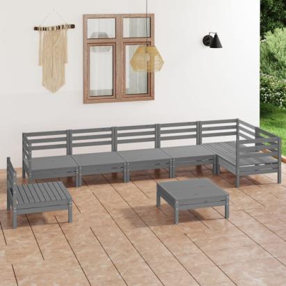 Set mobilier de grădină, 8 piese, gri, lemn masiv de pin GartenMobel Dekor
