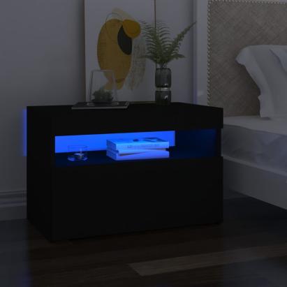 Noptiere cu lumini LED, 2buc., negru, 60x35x40cm lemn prelucrat GartenMobel Dekor