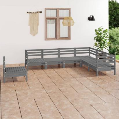 Set mobilier de grădină, 7 piese, gri, lemn masiv de pin GartenMobel Dekor