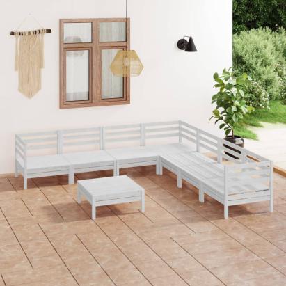 Set mobilier de grădină, 8 piese, alb, lemn masiv de pin GartenMobel Dekor