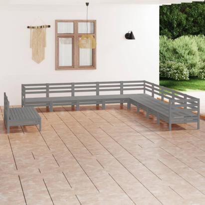 Set mobilier de grădină, 11 piese, gri, lemn masiv de pin GartenMobel Dekor