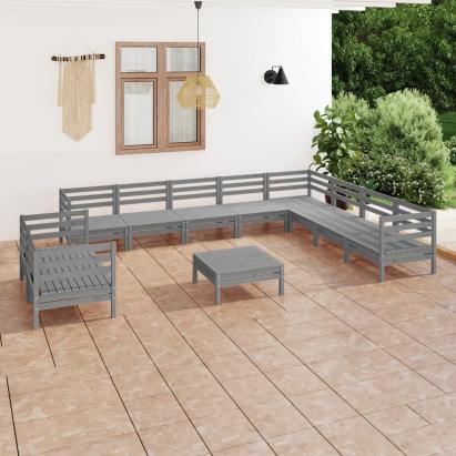 Set mobilier de grădină, 11 piese, gri, lemn masiv de pin GartenMobel Dekor