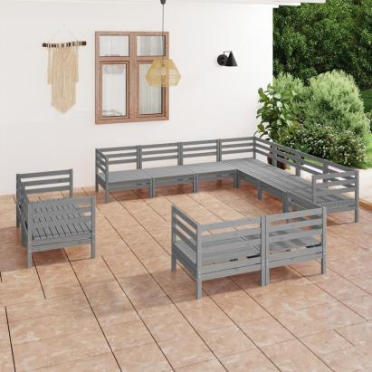 Set mobilier de grădină, 11 piese, gri, lemn masiv de pin GartenMobel Dekor