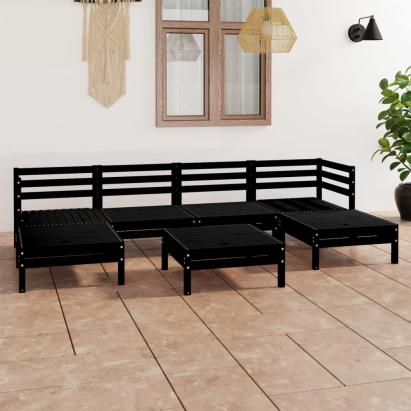 Set mobilier de grădină, 7 piese, negru, lemn masiv de pin GartenMobel Dekor