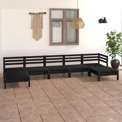 Set mobilier de grădină, 7 piese, negru, lemn masiv de pin GartenMobel Dekor