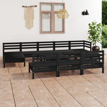 Set mobilier de grădină, 11 piese, negru, lemn masiv de pin GartenMobel Dekor