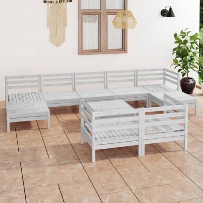 Set mobilier de grădină, 10 piese, alb, lemn masiv de pin GartenMobel Dekor