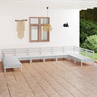 Set mobilier relexare grădină, 10 piese, alb, lemn masiv de pin GartenMobel Dekor