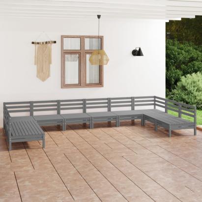 Set mobilier relaxare grădină, 10 piese, gri, lemn masiv pin GartenMobel Dekor