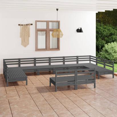 Set mobilier de grădină, 12 piese, gri, lemn masiv de pin GartenMobel Dekor