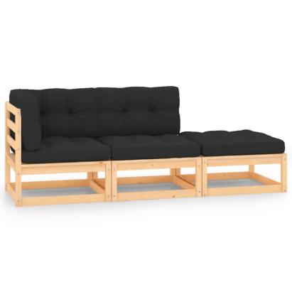 Set mobilier grădină cu perne, 3 piese, lemn masiv de pin GartenMobel Dekor