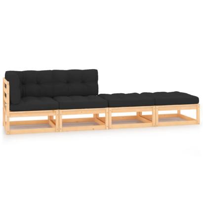 Set mobilier de grădină cu perne, 4 piese, lemn masiv de pin GartenMobel Dekor