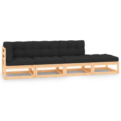 Set mobilier de grădină cu perne, 4 piese, lemn masiv de pin GartenMobel Dekor