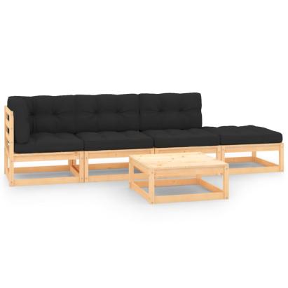 Set mobilier de grădină cu perne, 5 piese, lemn masiv de pin GartenMobel Dekor