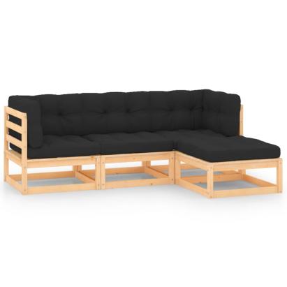 Set mobilier de grădină cu perne, 4 piese, lemn masiv de pin GartenMobel Dekor
