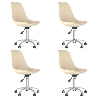 Scaune de bucătărie pivotante, 4 buc., crem, material textil GartenMobel Dekor