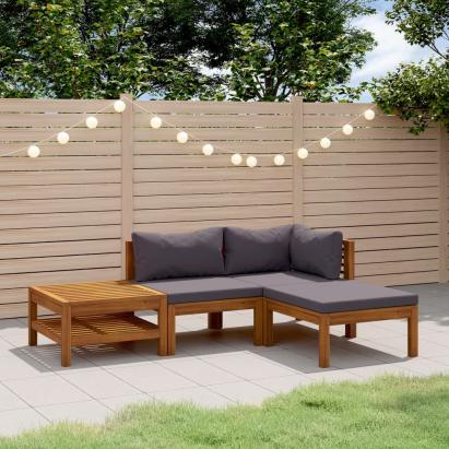 Set mobilier de grădină cu perne, 4 piese, lemn masiv de acacia GartenMobel Dekor