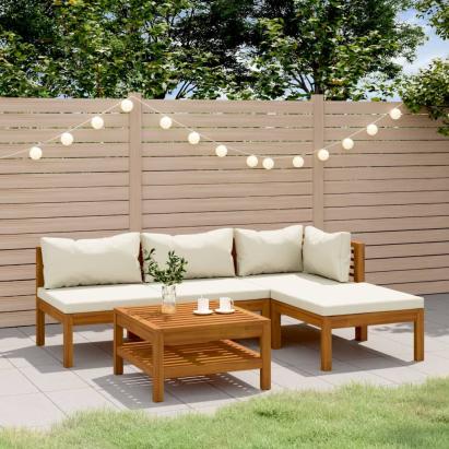 Set mobilier grădină cu perne crem, 5 piese, lemn masiv acacia GartenMobel Dekor