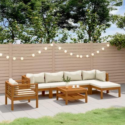 Set mobilier grădină cu perne crem, 7 piese, lemn masiv acacia GartenMobel Dekor