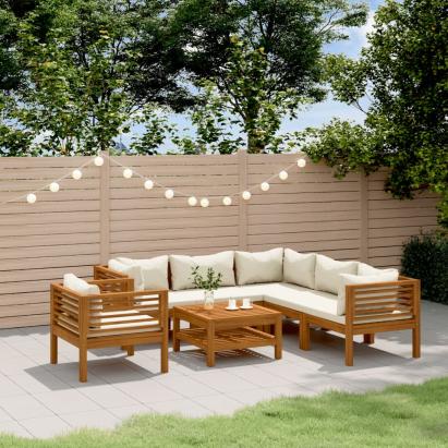 Set mobilier grădină cu perne crem, 7 piese, lemn masiv acacia GartenMobel Dekor