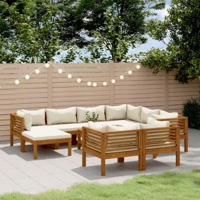 Set mobilier grădină cu perne crem 10 piese lemn masiv acacia GartenMobel Dekor