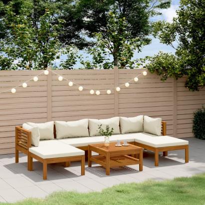Set mobilier grădină cu perne crem, 7 piese, lemn masiv acacia GartenMobel Dekor