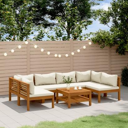 Set mobilier grădină cu perne crem, 7 piese, lemn masiv acacia GartenMobel Dekor