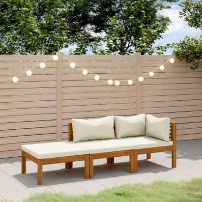 Set mobilier grădină cu perne crem, 3 piese, lemn masiv acacia GartenMobel Dekor