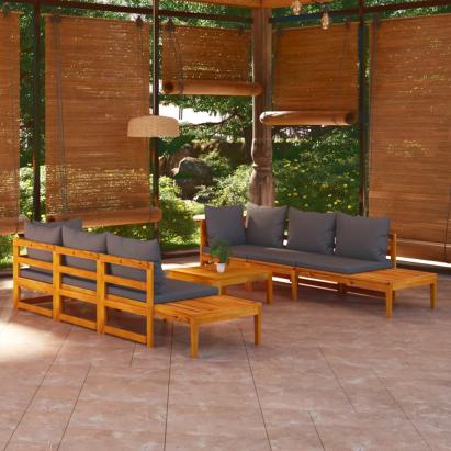Set mobilier grădină perne gri închis, 5 piese, lemn acacia GartenMobel Dekor