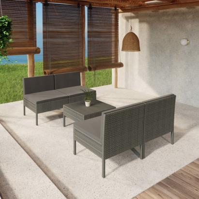 Set mobilier de grădină cu perne, 5 piese, gri, poliratan GartenMobel Dekor