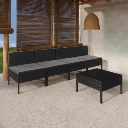 Set mobilier de grădină cu perne, 5 piese, negru, poliratan GartenMobel Dekor
