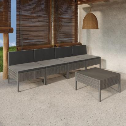 Set mobilier de grădină cu perne, 5 piese, gri, poliratan GartenMobel Dekor