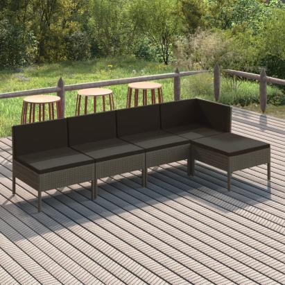 Set mobilier de grădină cu perne, 5 piese, gri, poliratan GartenMobel Dekor