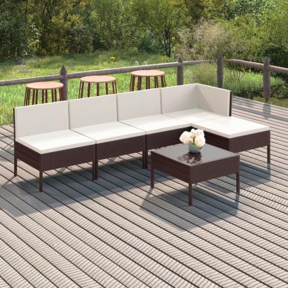 Set mobilier de grădină cu perne, 6 piese, maro, poliratan GartenMobel Dekor