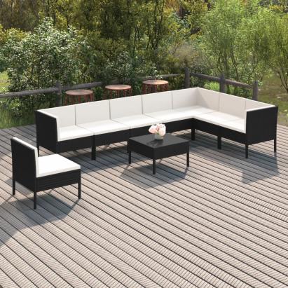 Set mobilier de grădină cu perne, 9 piese, negru, poliratan GartenMobel Dekor