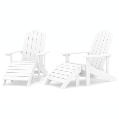 Scaune de grădină Adirondack cu taburete, 2 buc., alb, HDPE GartenMobel Dekor