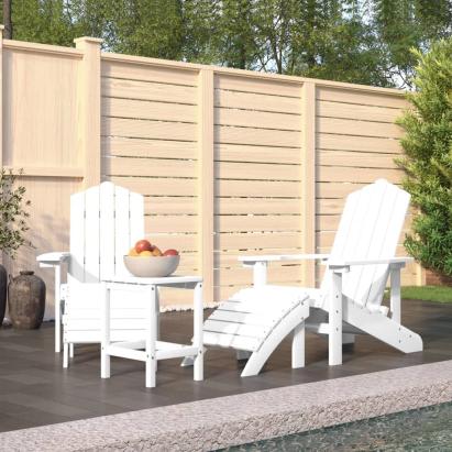Scaune de grădină Adirondack cu taburet și masă, alb, HDPE GartenMobel Dekor