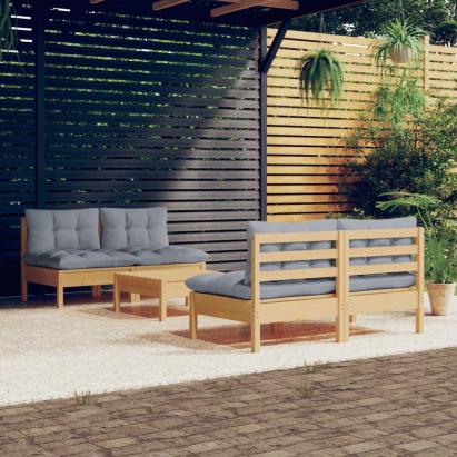 Set mobilier grădină cu perne gri, 5 piese, lemn masiv de pin GartenMobel Dekor