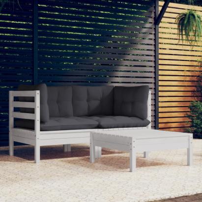 Set mobilier grădină cu perne, antracit, 3 piese, lemn de pin GartenMobel Dekor