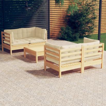 Set mobilier grădină cu perne crem, 5 piese, lemn masiv de pin GartenMobel Dekor