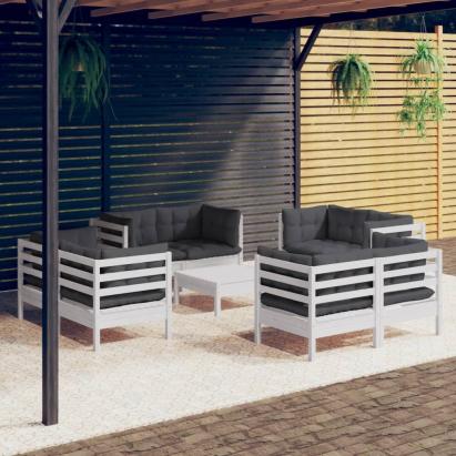 Set mobilier de grădină cu perne, 9 piese, antracit, lemn pin GartenMobel Dekor
