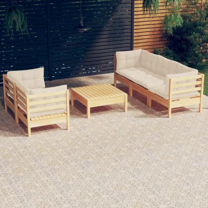 Set mobilier grădină cu perne crem, 6 piese, lemn masiv de pin GartenMobel Dekor
