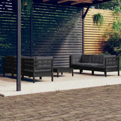 Set mobilier grădină cu perne antracit, 7 piese, lemn masiv pin GartenMobel Dekor