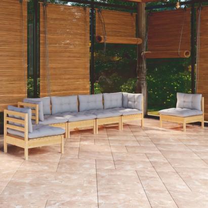 Set mobilier grădină cu perne gri, 6 piese, lemn de pin GartenMobel Dekor
