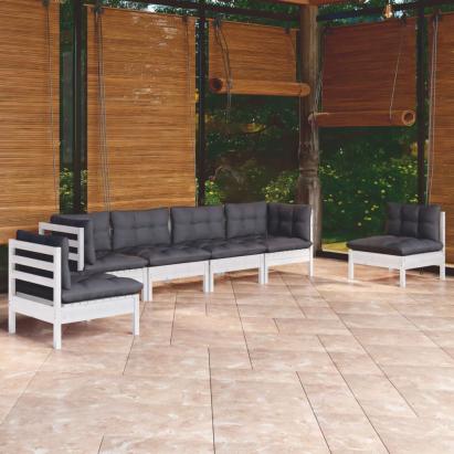 Set mobilier de grădină cu perne, 6 piese, lemn masiv de pin GartenMobel Dekor
