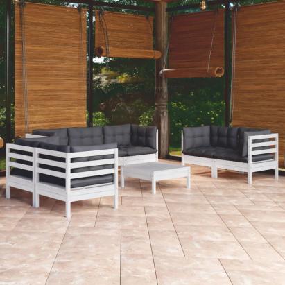 Set mobilier de grădină cu perne, 8 piese, lemn masiv de pin GartenMobel Dekor
