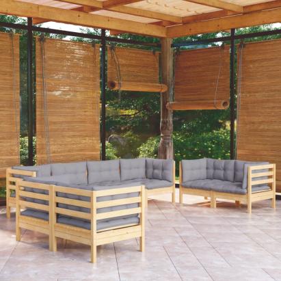 Set mobilier de grădină cu perne gri, 8 piese, lemn masiv pin GartenMobel Dekor