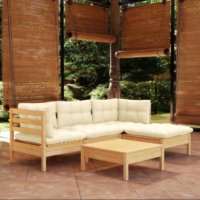 Set mobilier grădină cu perne crem, 5 piese, lemn de pin GartenMobel Dekor