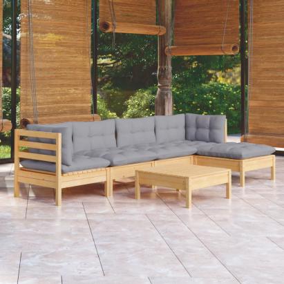 Set mobilier grădină cu perne gri, 6 piese, lemn de pin GartenMobel Dekor